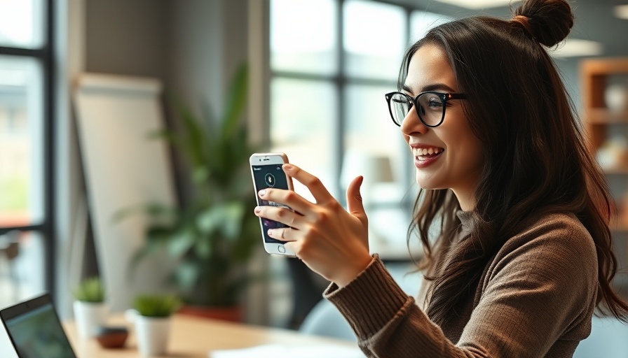 Focused woman creating massage marketing videos in office setting.