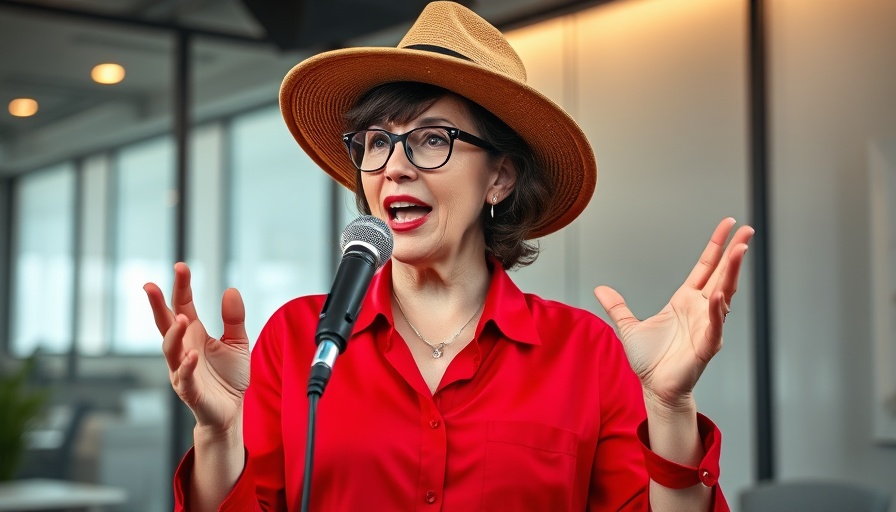 Woman in red shirt and hat discussing hypnosis in Gig Harbor.