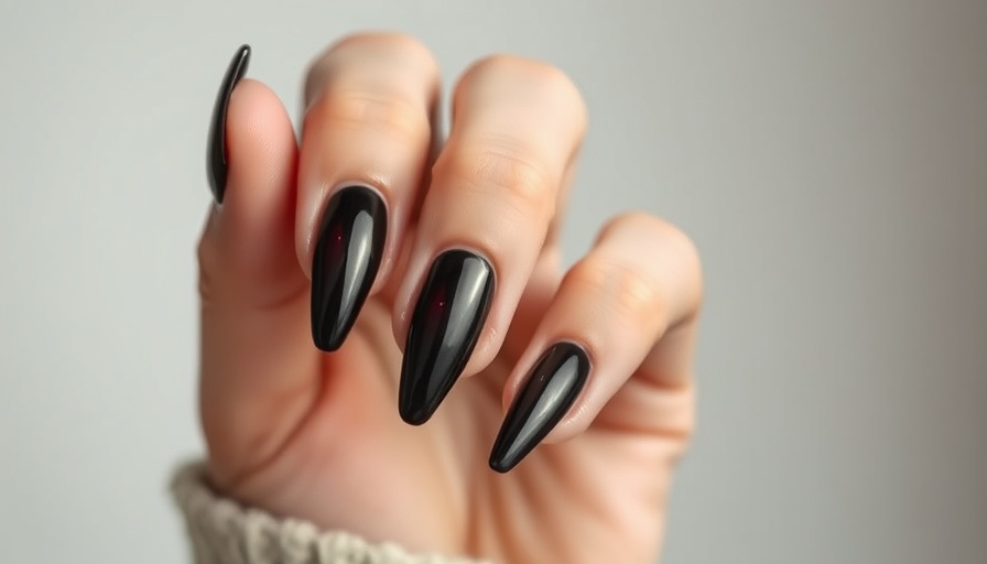 Stylish black stiletto nails showcasing summer nail trends Gig Harbor.