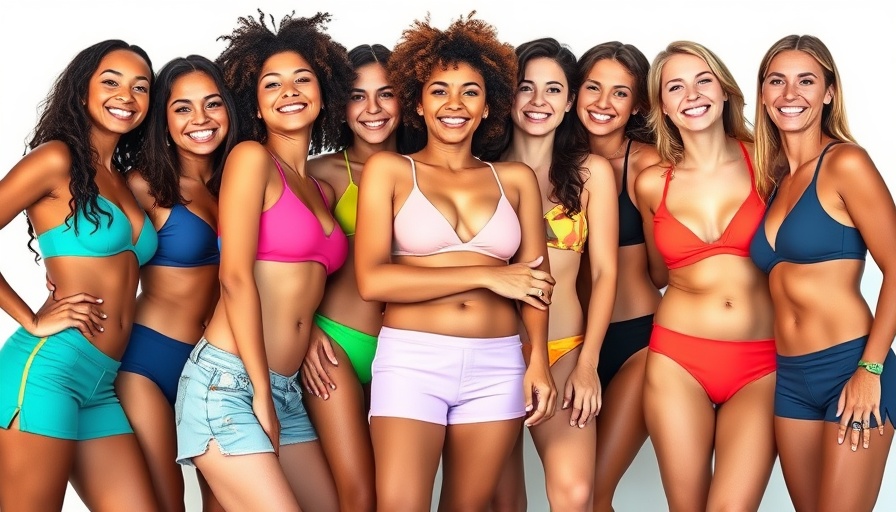 Dove menopause product launch featuring diverse women in vibrant swimsuits.