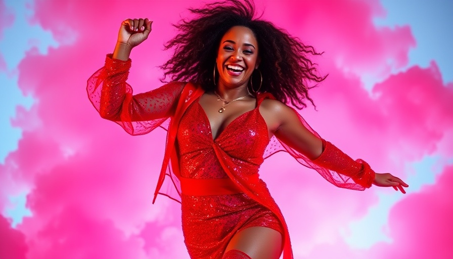 Dynamic performer with rusty orange lip color on stage.