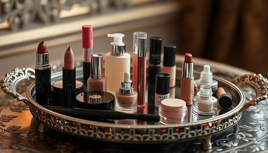 Luxurious viral makeup brands on TikTok displayed on ornate tray.