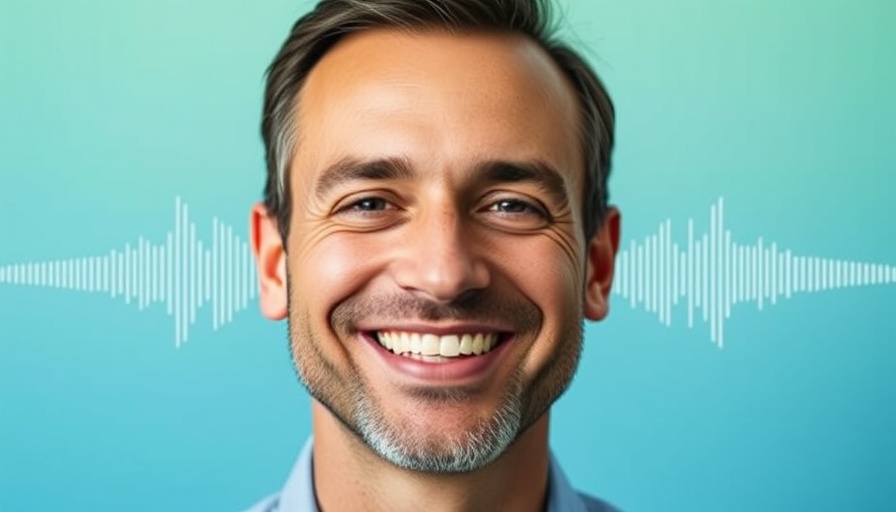 Guided meditation image with smiling man and text.