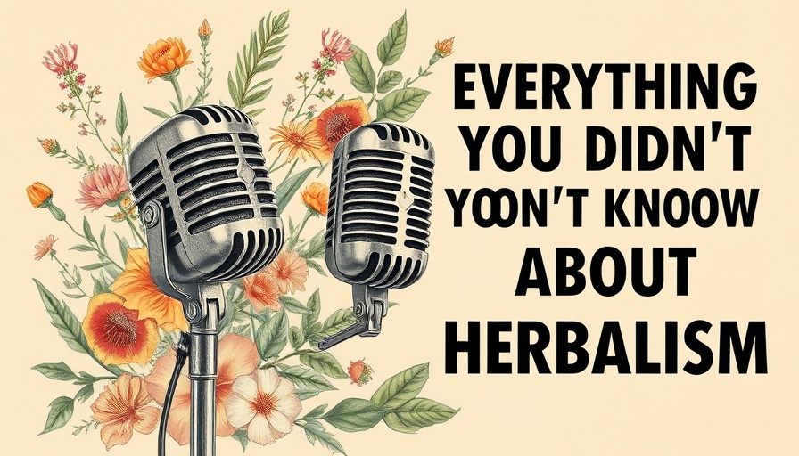 Vintage herbalism radio poster with microphone and herbs, herbal remedies Gig Harbor.