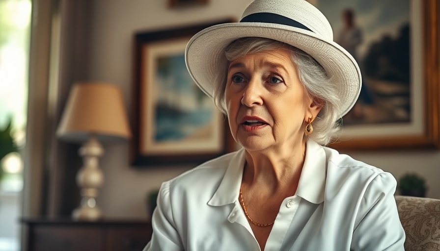 Middle-aged woman discussing topics related to overeating indoors.