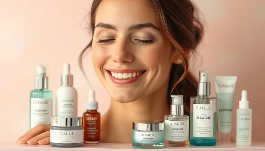 Spa Gig Harbor: Woman sharing skincare secrets with products.