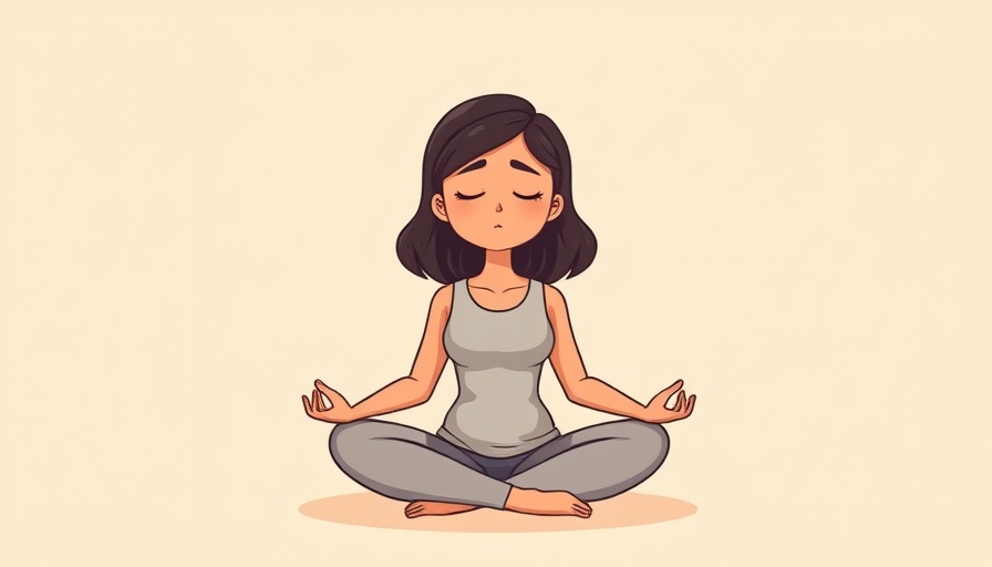 Serene cartoon woman practicing guided meditation, pastel colors.