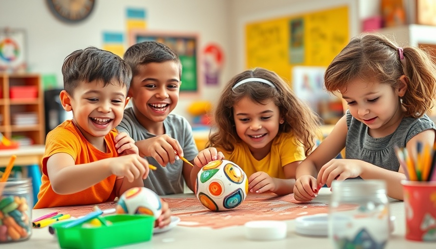 Children creating mindful marble art for kids in a bright room.