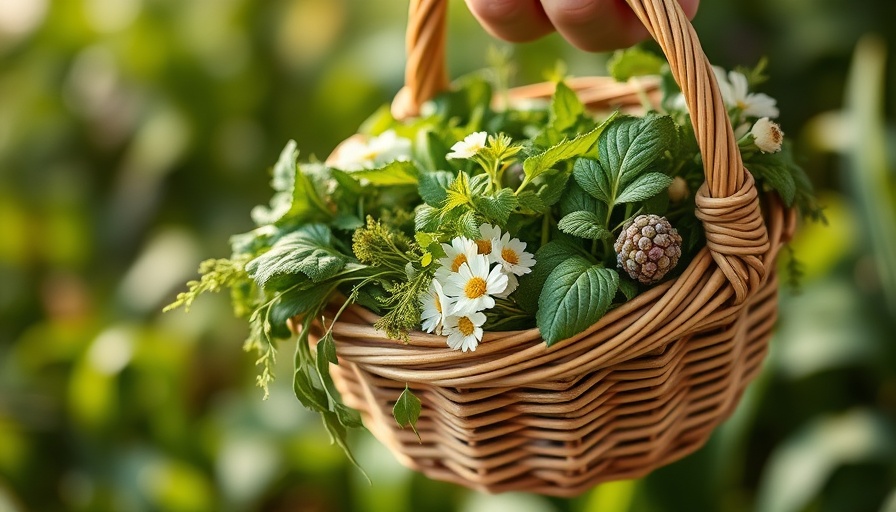 Herbs for nervous system in a basket with text overlay about herbal remedies in Gig Harbor.
