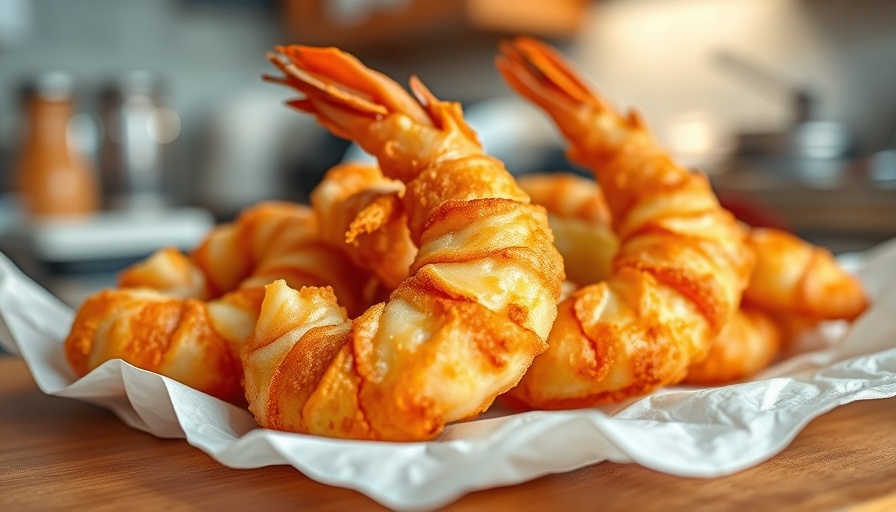 Crispy fried jumbo shrimp on paper towel, cooking jumbo shrimp from Lake Pontchartrain.