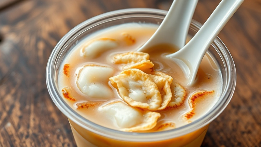 Delicious wonton egg drop soup in a clear container.