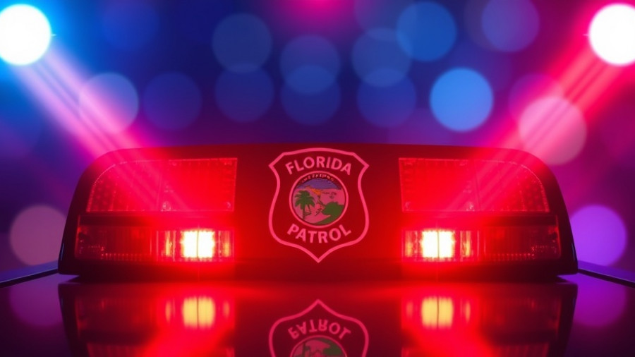 Florida Highway Patrol emblem with emergency lights in Pensacola single vehicle crash context