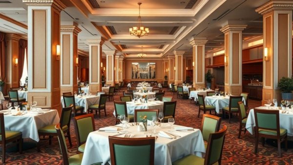 Elegant Artesian Hotel restaurant interior with neatly arranged tables.