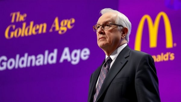 Trump McDonald's Summit Speech: Man on stage with 'The Golden Age' sign.