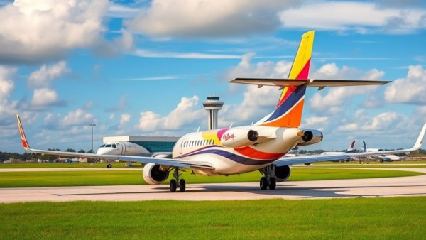 Airplane at Gulf Shores International Airport, showcasing new routes.