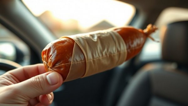 Wrapped sausage close-up in car for Jalapeño Bombs Texas BBQ