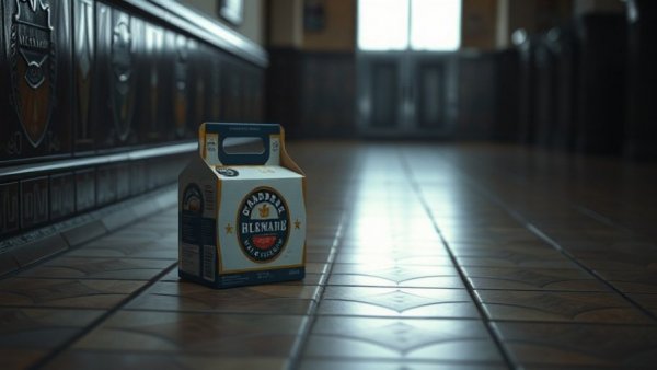 Pack of beer on a patterned floor in dim light; what's your beer of choice.