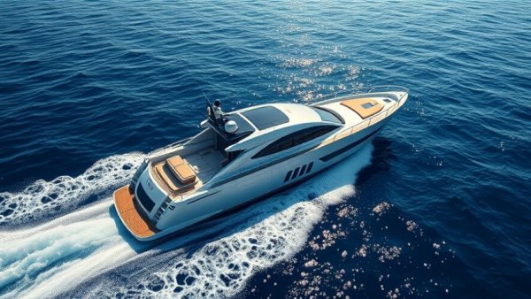 Sleek yacht cruising Florida waters under clear skies.