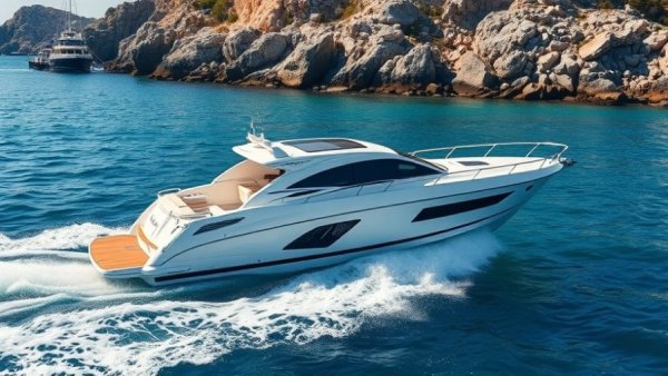 Sleek motorboat cruising in Florida waters, Florida boating adventures.