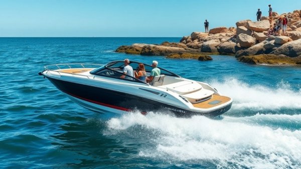 Boating in Venice Florida with speedboat on sunny waters.