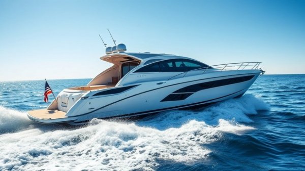 Sleek motorboat cruising in Florida under clear skies.