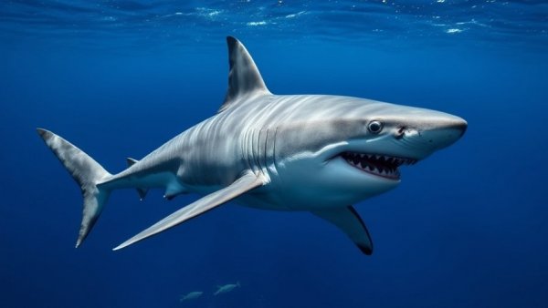 Majestic Great White Shark in the deep blue of the Gulf Coast.