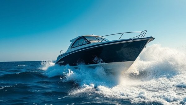 Motorboat navigating Venice Inlet boating challenges in choppy waters.