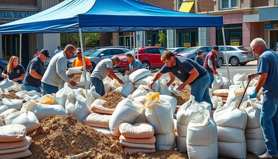 Volunteers prepare sandbags to mitigate flooding risks along the Gulf Coast.