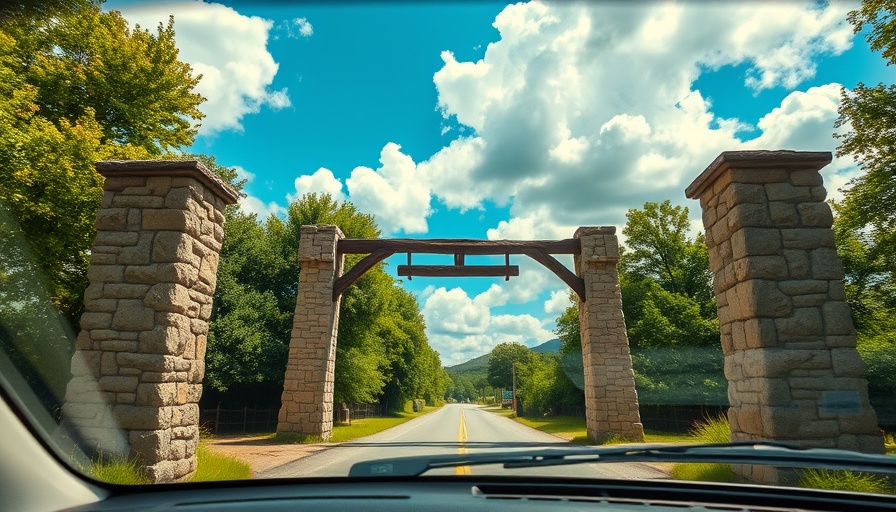 Discover hidden destinations with a scenic roadside view through a car windshield.
