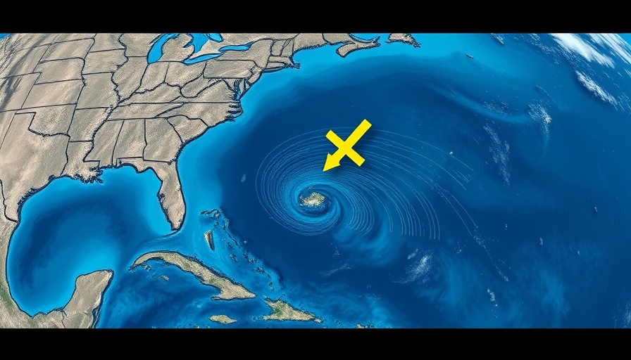 Map showing Gulf disturbance warning with directional arrows.