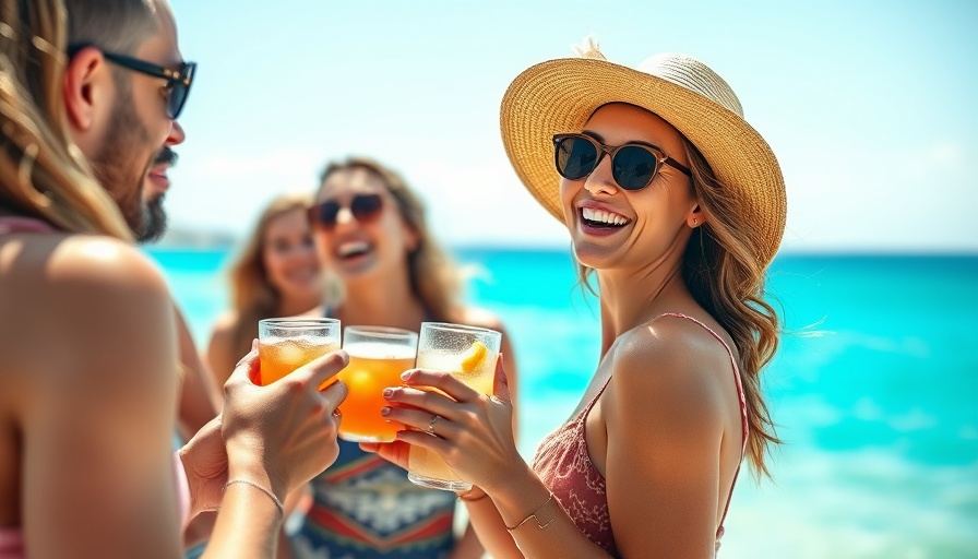 Woman enjoying Alabama's beaches with friends, holding a drink.
