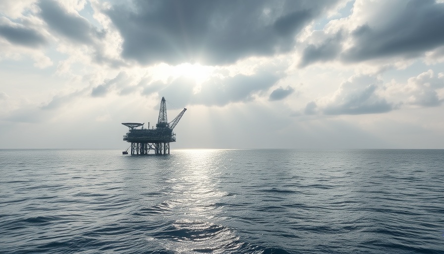 BP Gulf of America Production oil platform in serene ocean at sunset.