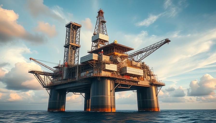 Offshore oil rig in BP Argos Southwest Extension Project under a blue sky.