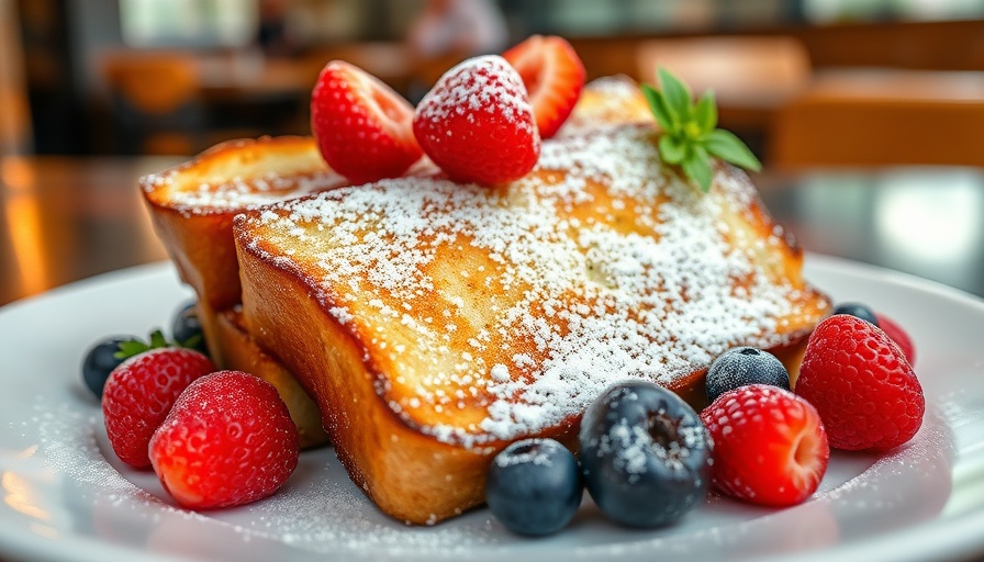 Tasteful French toast with berries, highlighting Alabama's beachside dining.