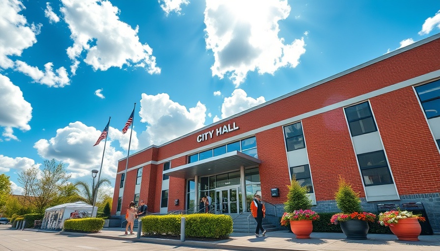 Foley City Hall during election day, people walking in.