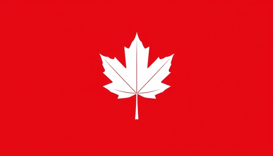 White maple leaf silhouette on red background.