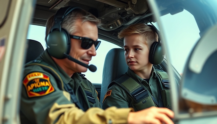 Aviator instructs trainee in cockpit surrounded by aircraft details.