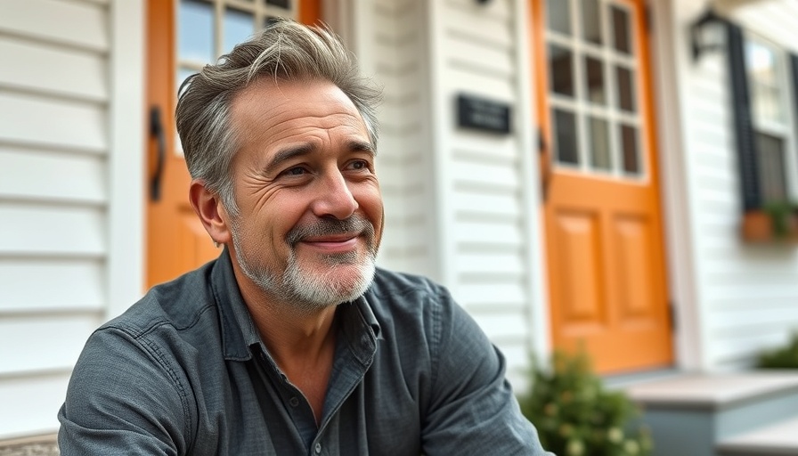 Middle-aged man smiling near a Louisiana home, meeting family roots.