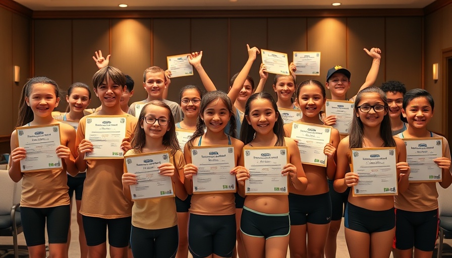 Tiger Shark swim team recognized with certificates and awards in a formal ceremony.