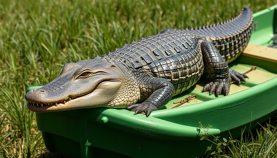Alligator season fishing scene with large gator on boat.