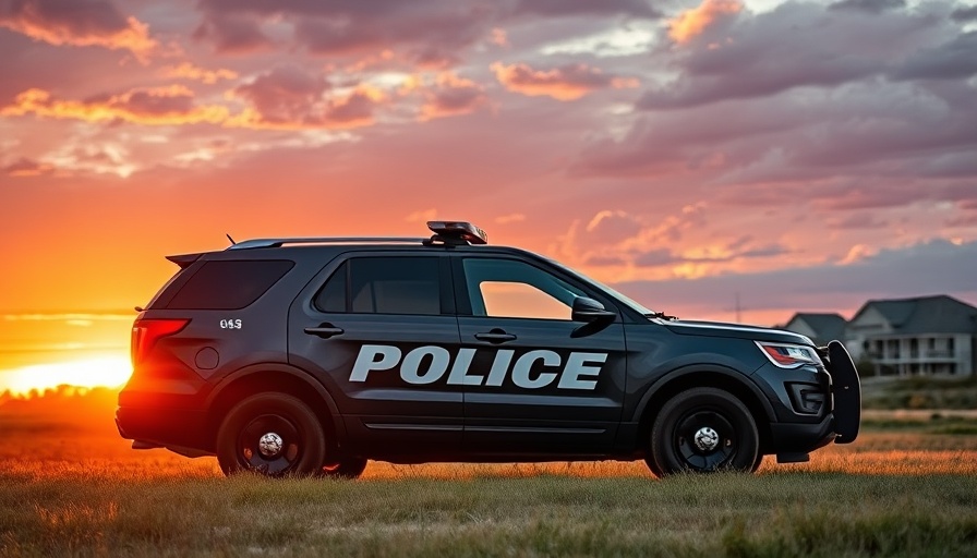 Gulf Shores police SUV at sunset for Coffee with a Cop event.