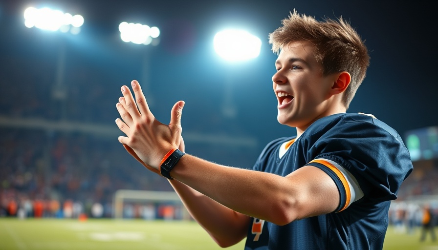 Florida high school football scores with player gesturing during game.