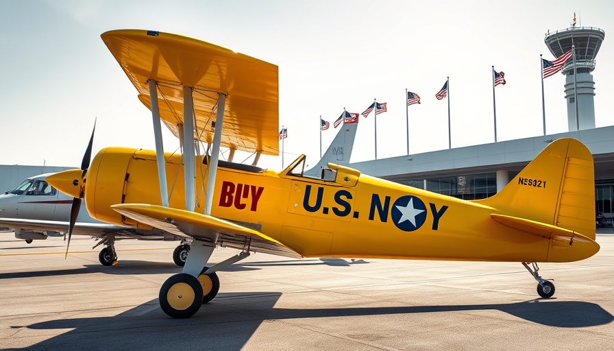 Vintage biplane and small aircraft at Foley airport expansion site.