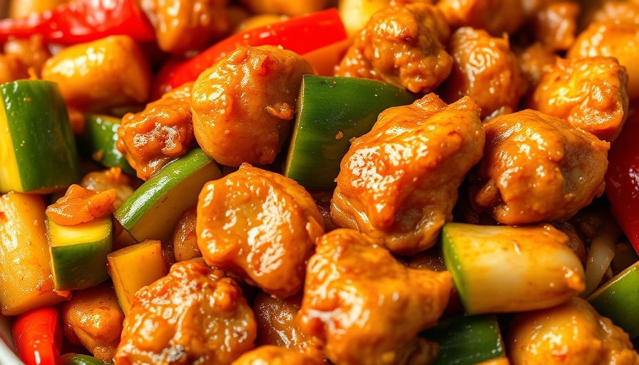 Chef prepares hibachi chicken and vegetables up close.