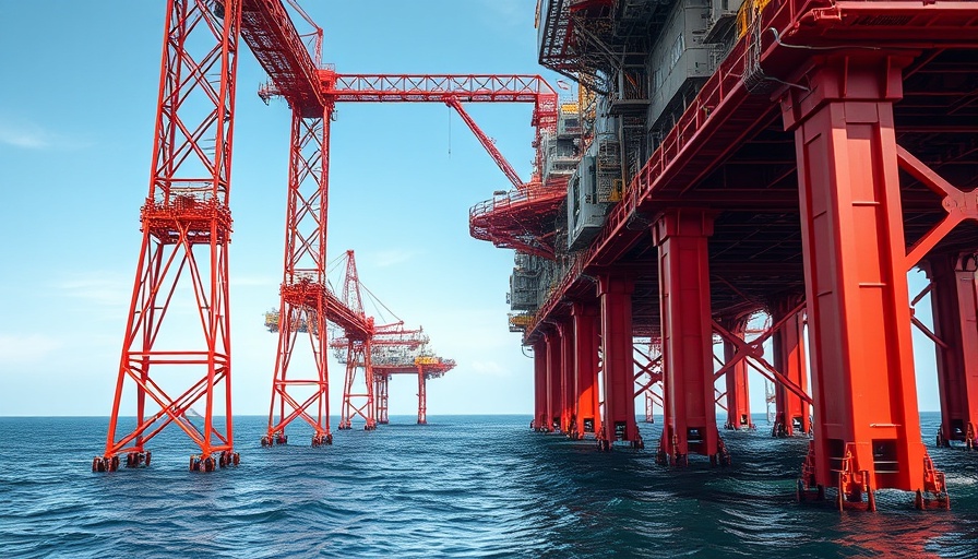Massive offshore platform of Tiber Guadalupe Project against sky.