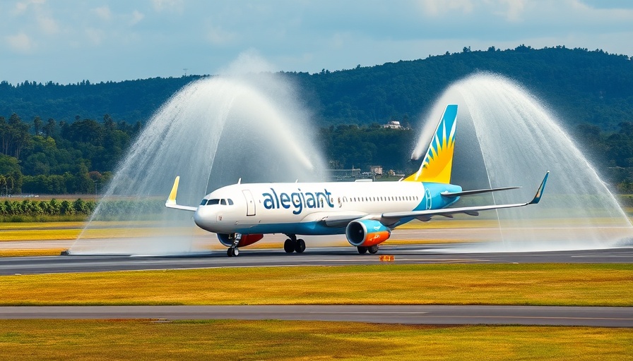 New direct flights to Gulf Coast, Allegiant plane on runway.