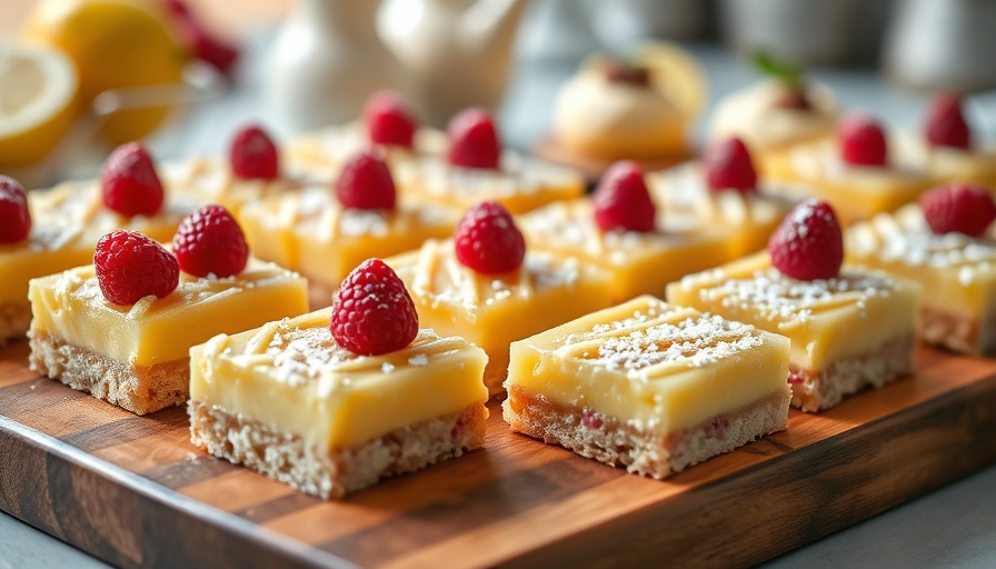 Gourmet catering desserts with raspberry-topped lemon bars.
