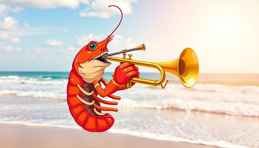 National Shrimp Festival logo with beach background in Gulf Shores, Alabama.