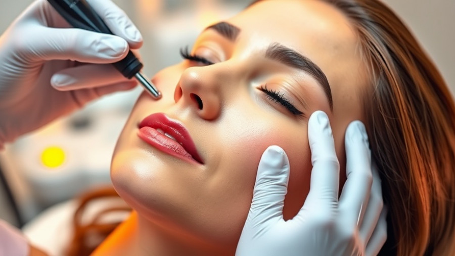 Woman receiving RF microneedling treatment in a clinic.