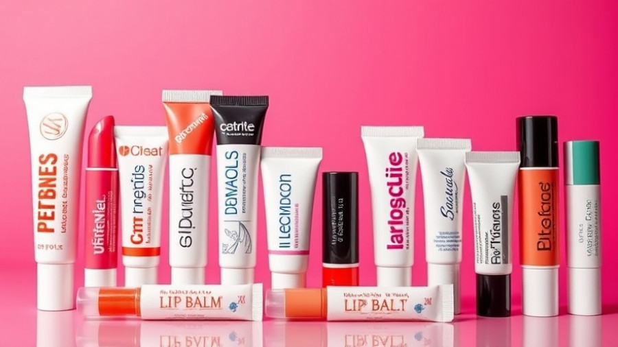Assorted best lip balms for hydration on pink background.